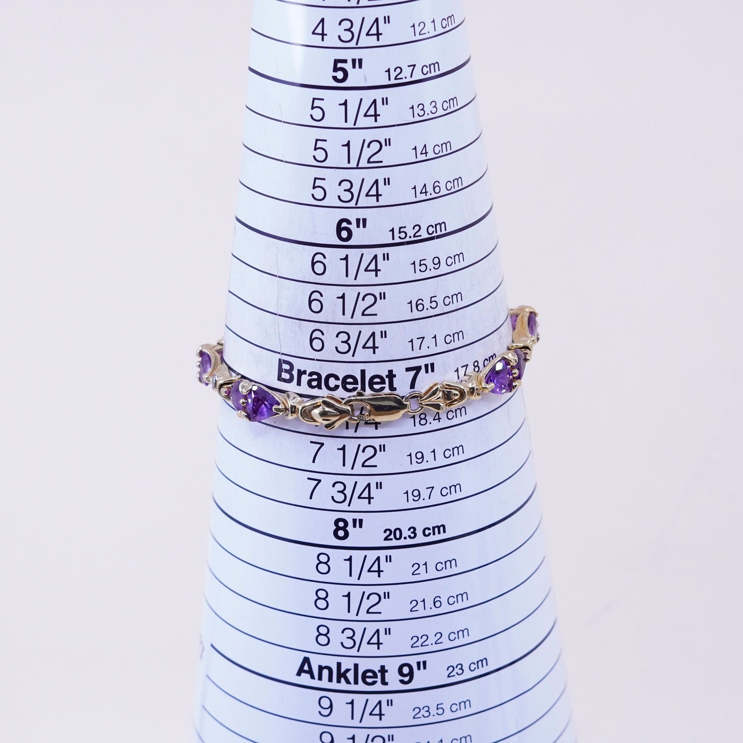 7.25”, vermeil gold Sterling 925 silver tennis bracelet triangular amethyst