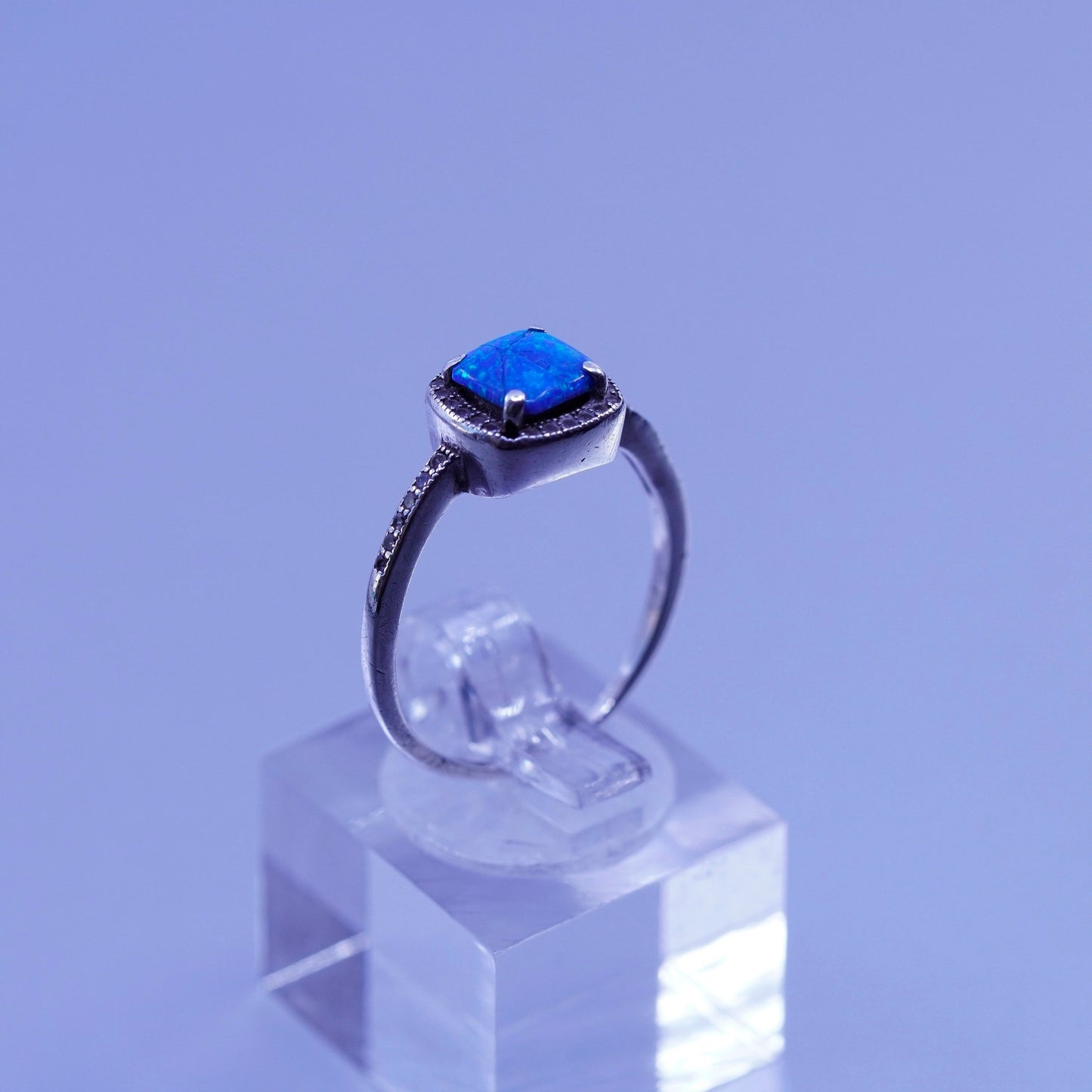 Size 7.5, vintage Sterling 925 silver handmade ring with opal and cz