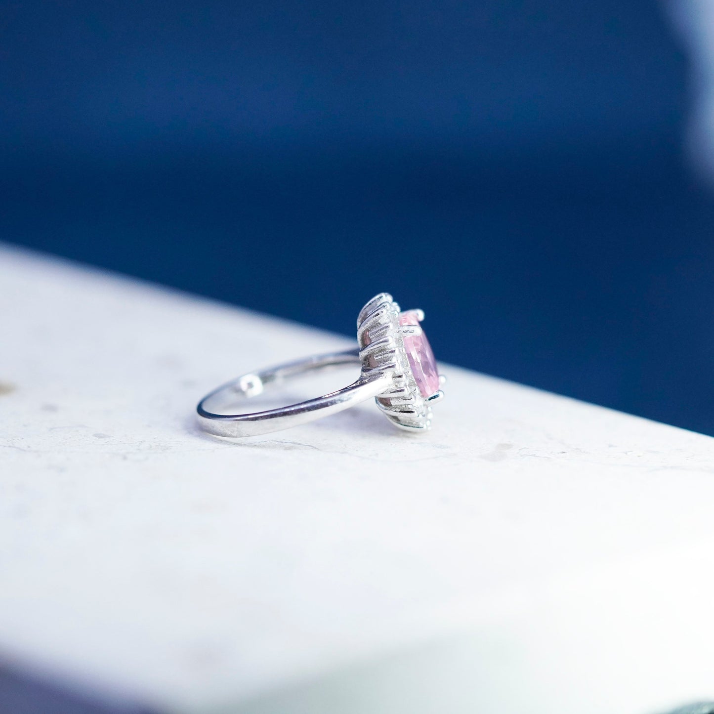 Size 6.25, vintage Sterling 925 silver ring with pink and clear crystal stones