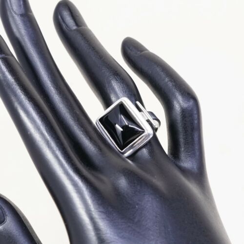 Sz 7.75, Vtg Sterling Silver Handmade Ring, 925 Silver Band W Obsidian Inlay