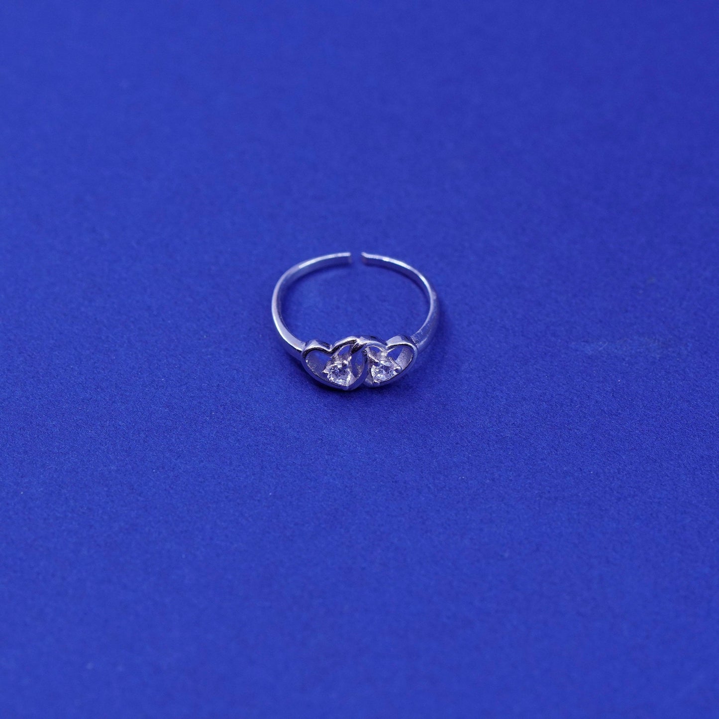 Size adjustable, vintage sterling silver handmade ring, 925 double heart band