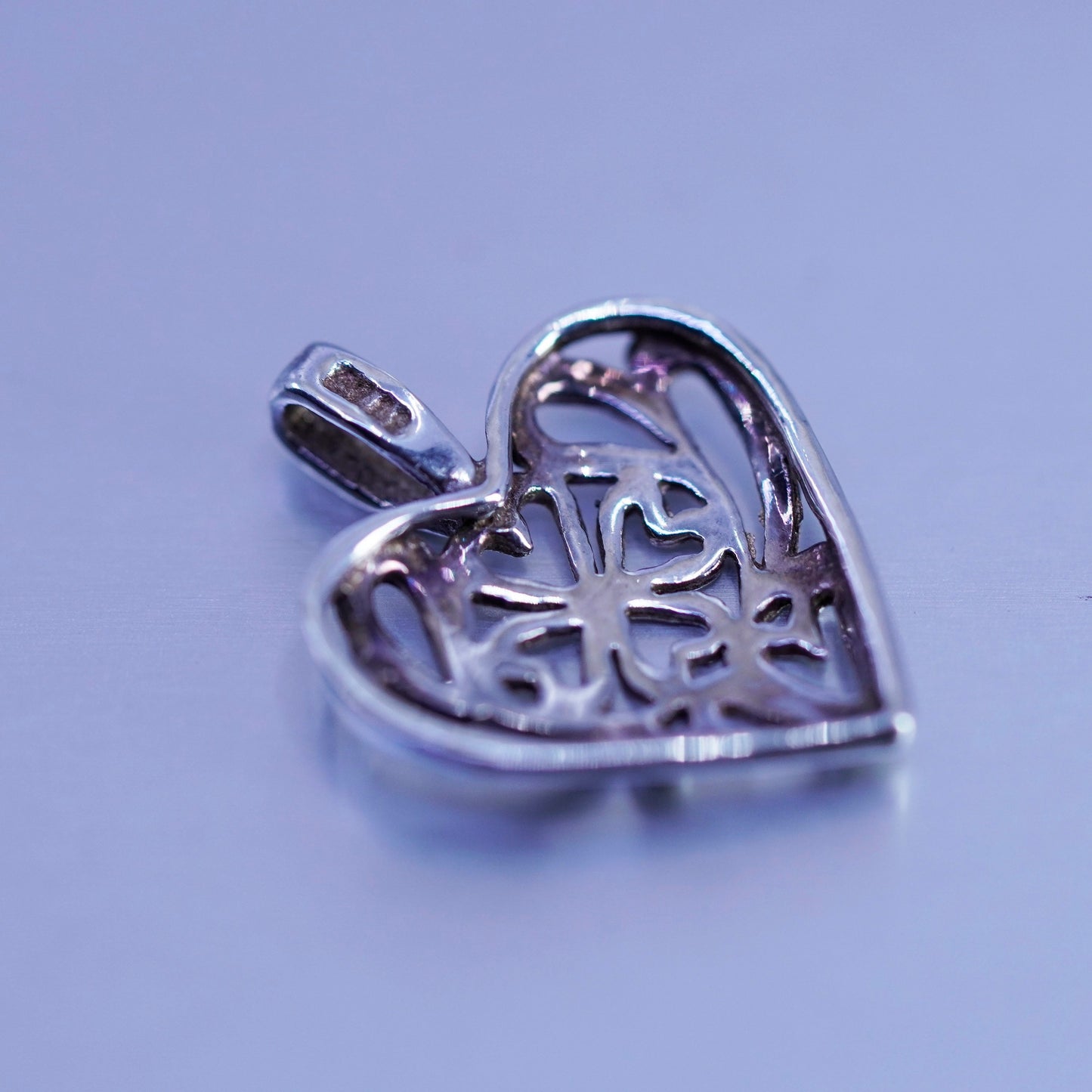 antique sterling 925 silver filigree heart charm pendant