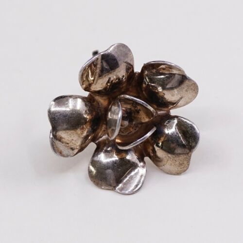 Vtg Gold Over Sterling 925 Silver Handmade Screw Back Earrings Rose Flower