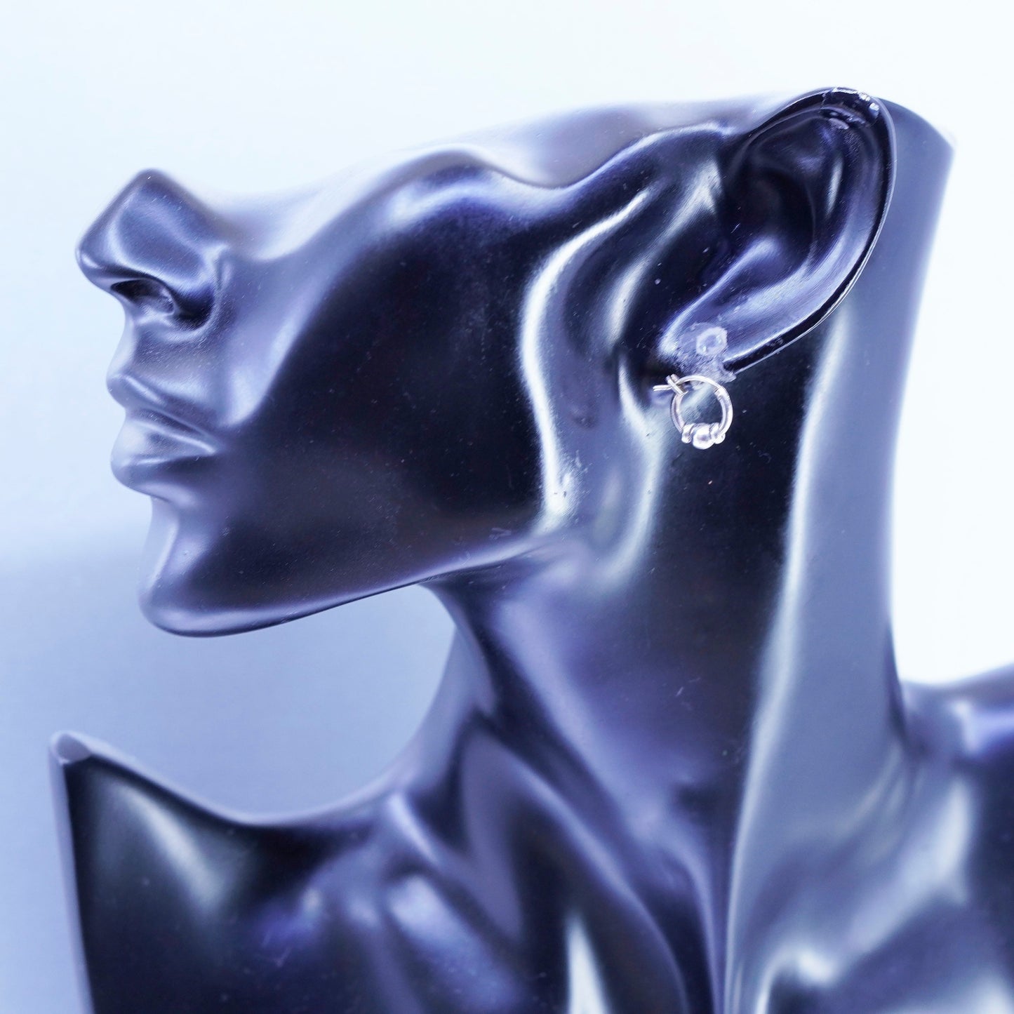 10mm, vintage Sterling silver handmade earrings, 925 hoops with beads