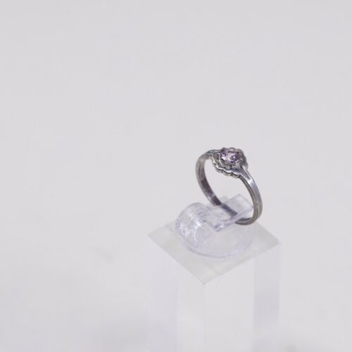 Sz 4, Vtg Sterling Silver Ring, 925 Silver Engagement Ring W/ pink Crystal