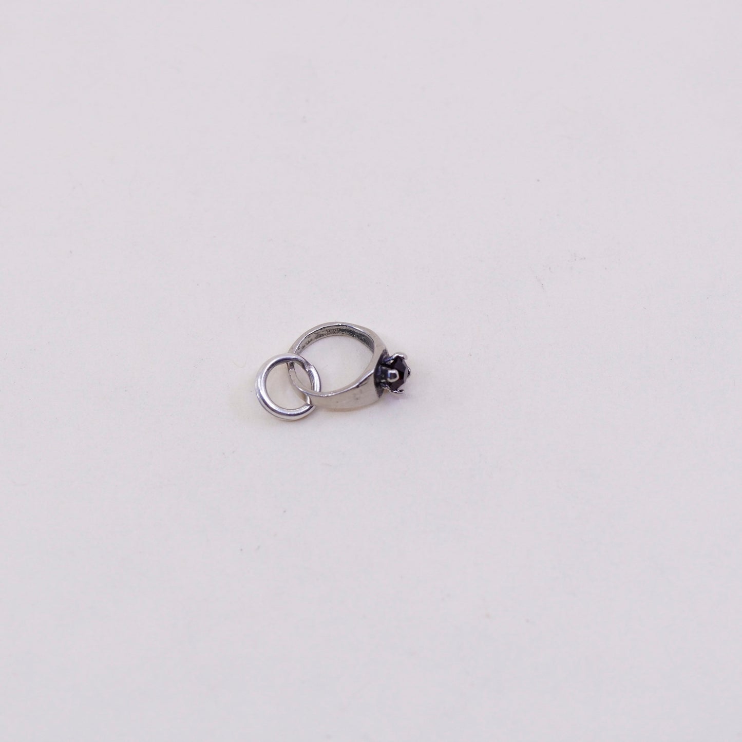 Vintage sterling silver Pendant, 925 engagement ring charm with ruby