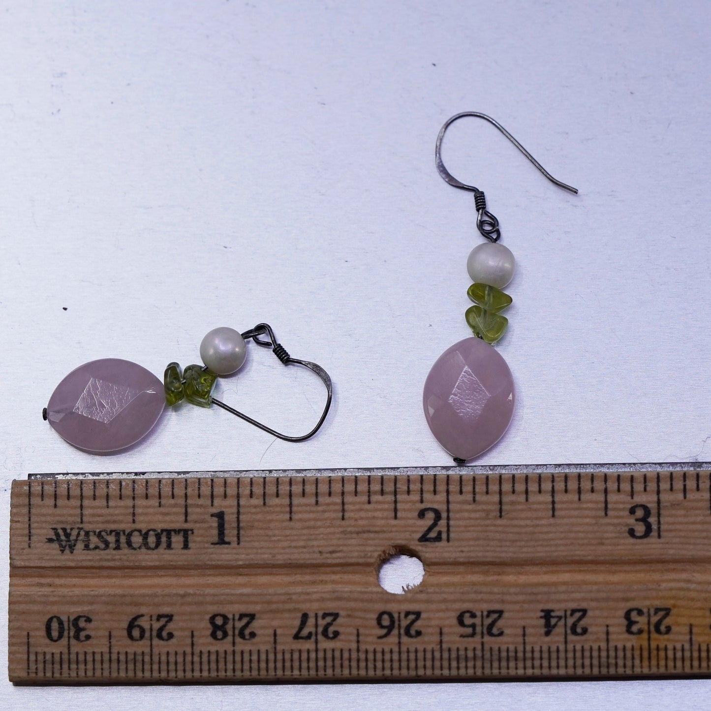 Vintage Sterling 925 silver handmade earrings with pink rose quartz