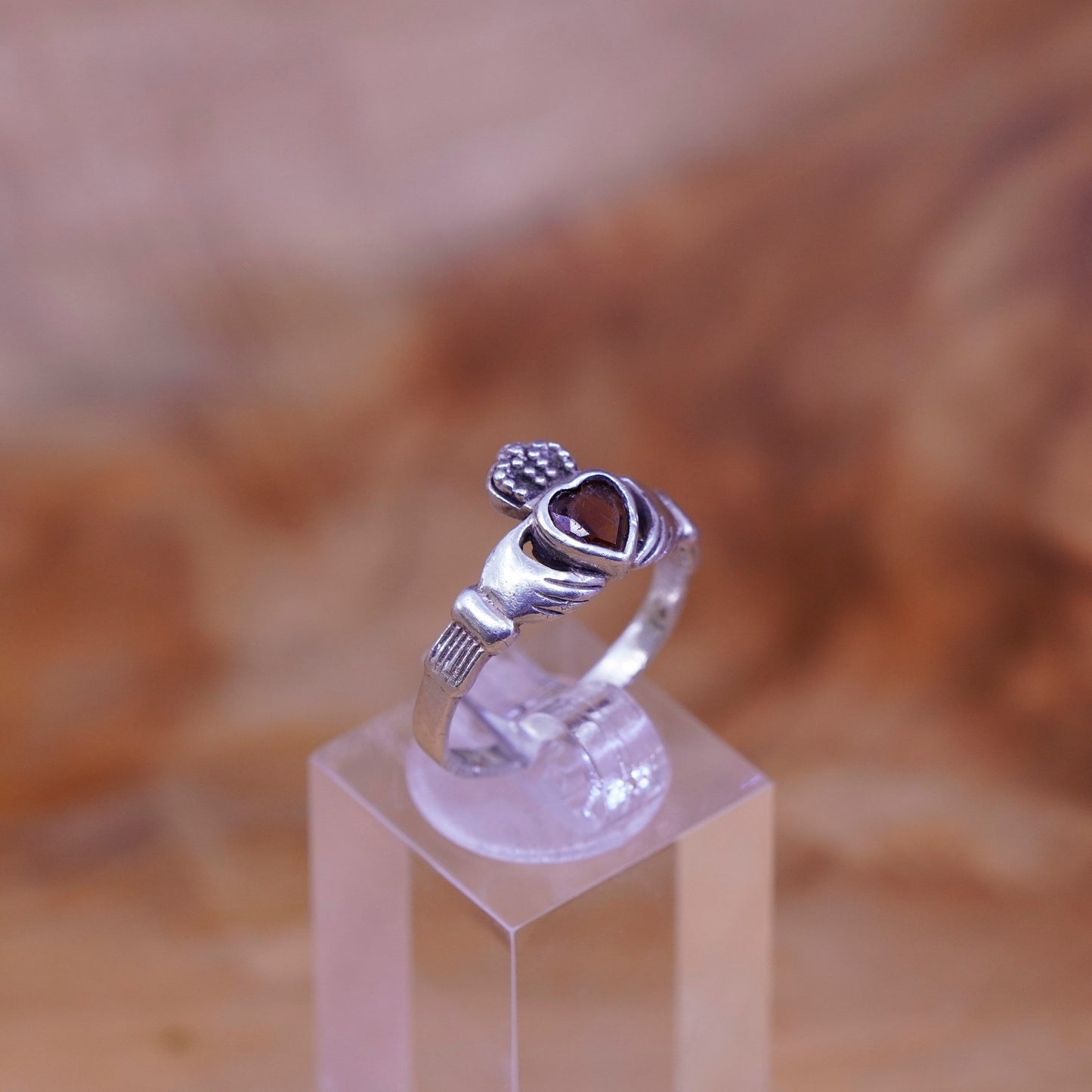 Size 6.5, sterling 925 silver with holding heart, handmade claddagh ring Ruby
