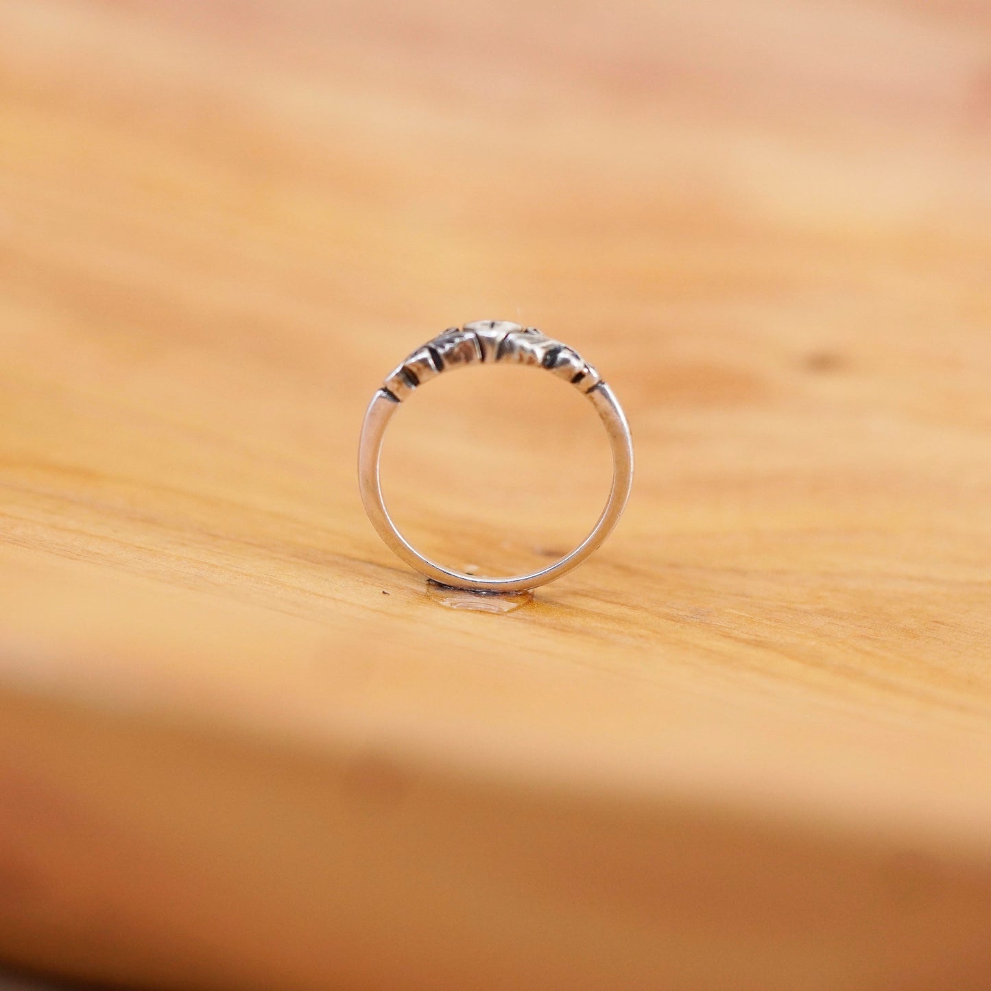 Size 6, vtg Sterling silver handmade ring, 925 stackable band with heart cross