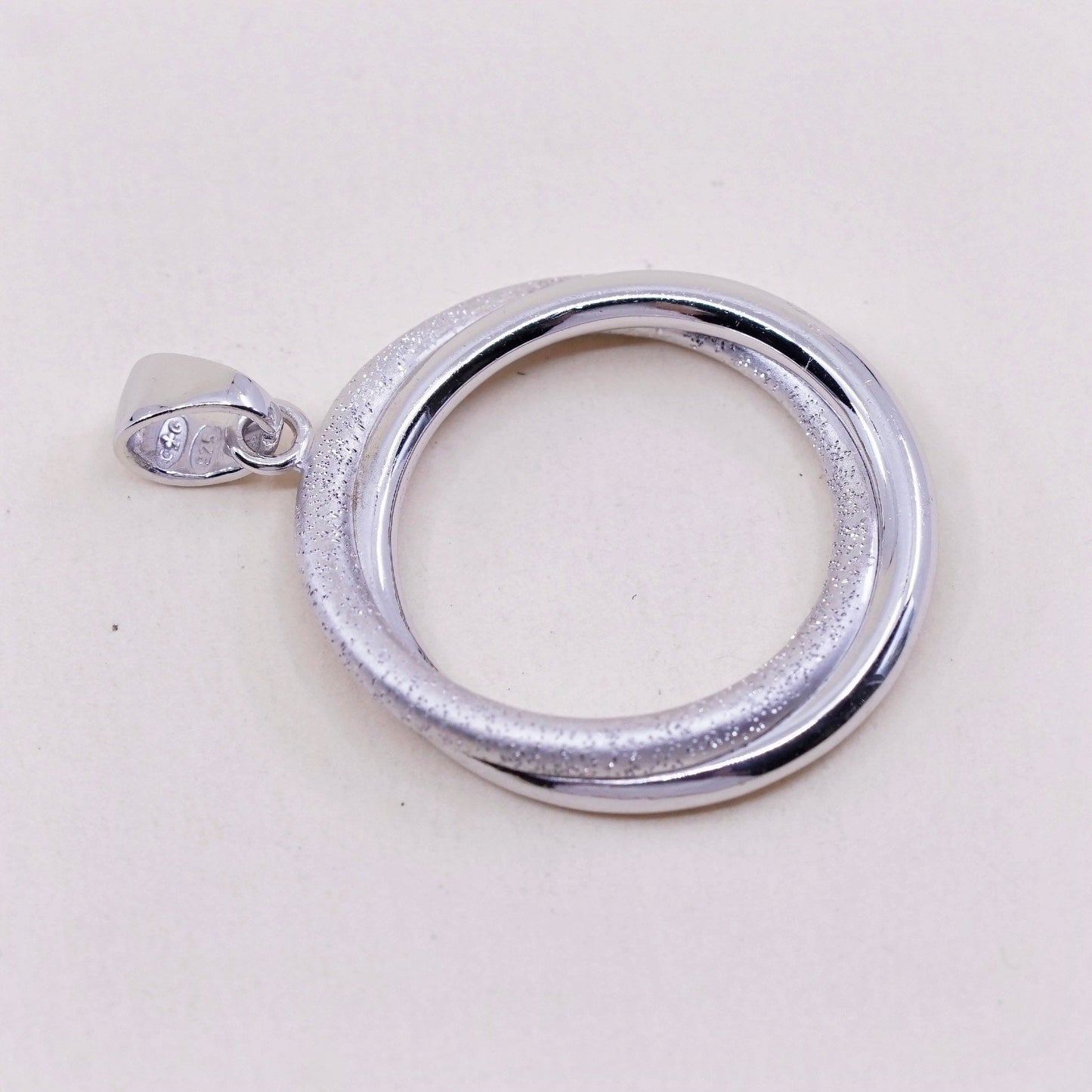 Vintage Sterling silver handmade pendant, glitter 925 Silver entwined circle