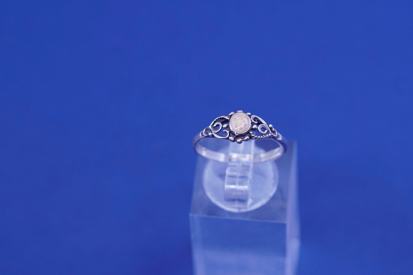Size 6.75, vintage sterling silver handmade ring, 925 filigree band with jasper