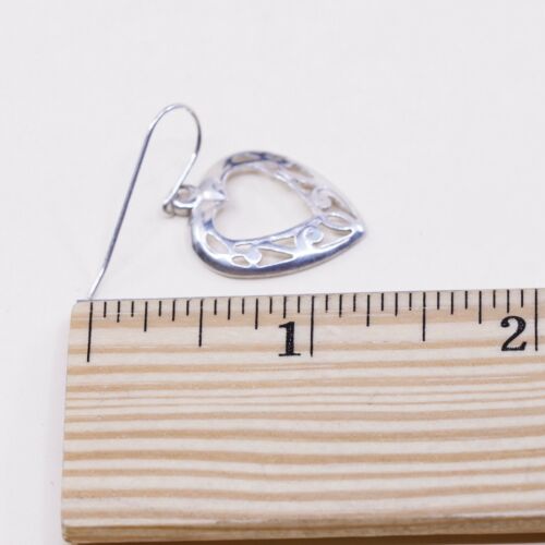 Vintage sterling silver handmade earrings 925 filigree heart, Stamped Sterling