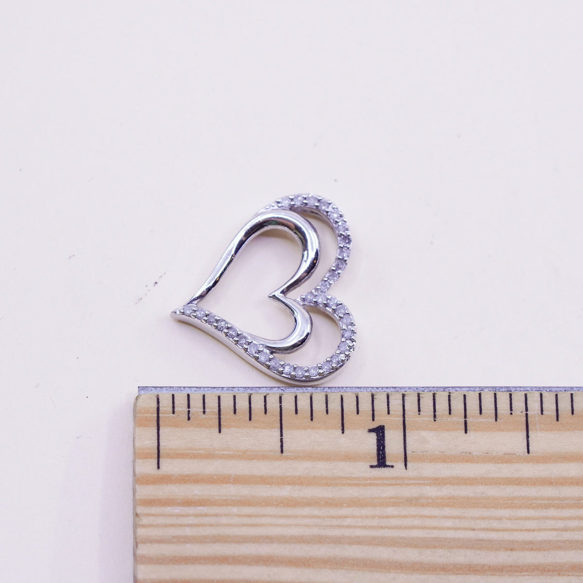 vintage Sun Sterling silver Pendant, 925 double heart with real diamond