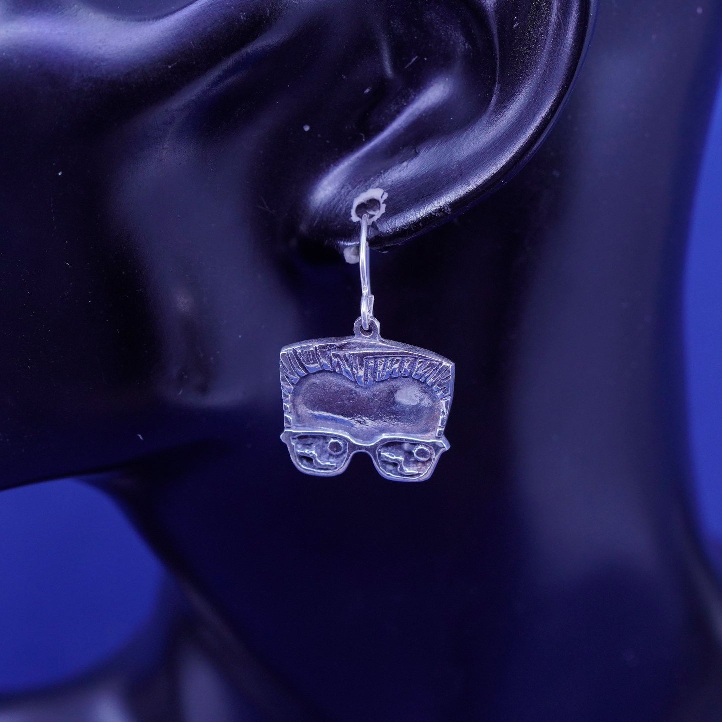 sterling 925 silver earrings, comic book figure forehead with sunglasses