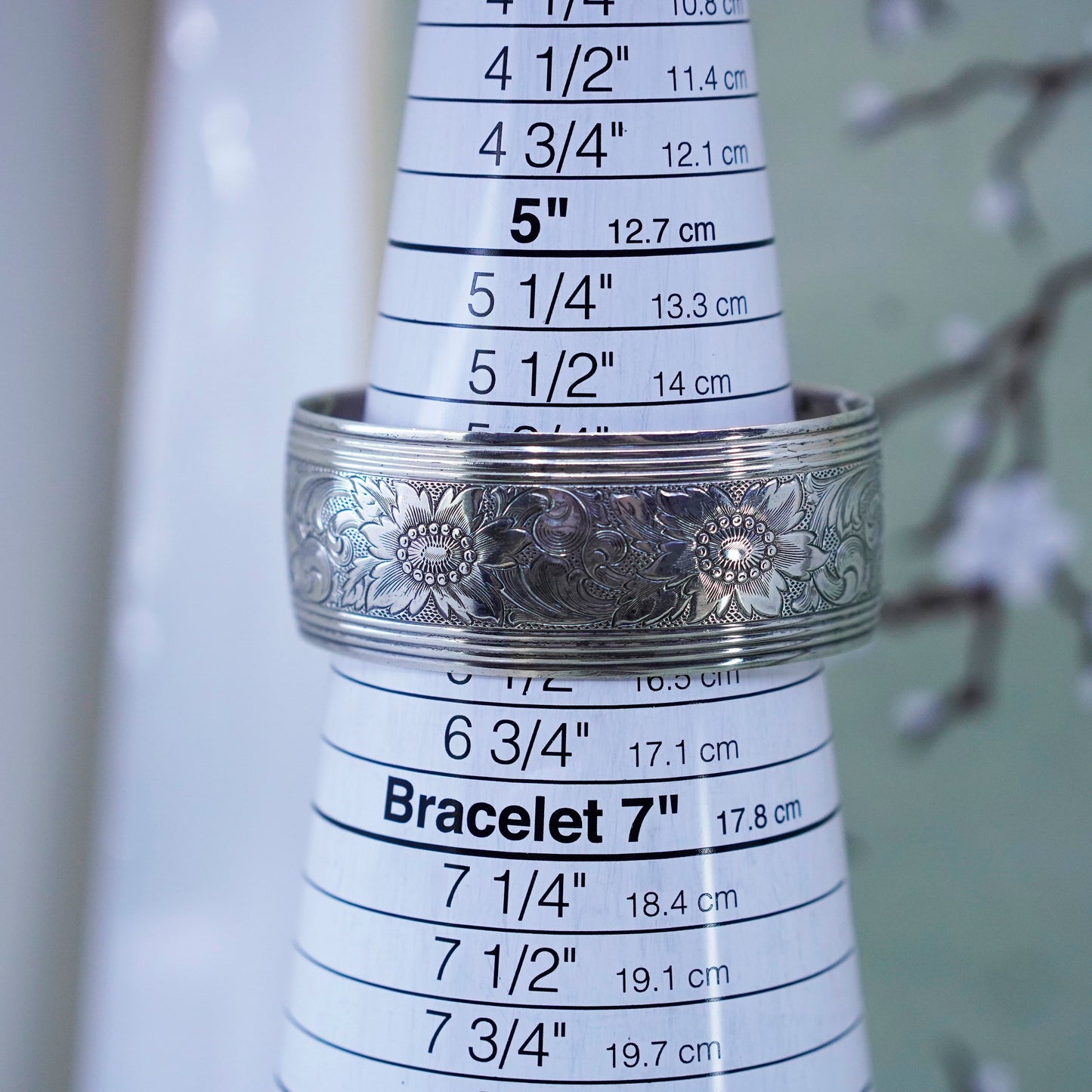 6”, danecraft sterling silver handmade bracelet, wide 925 floral textured cuff