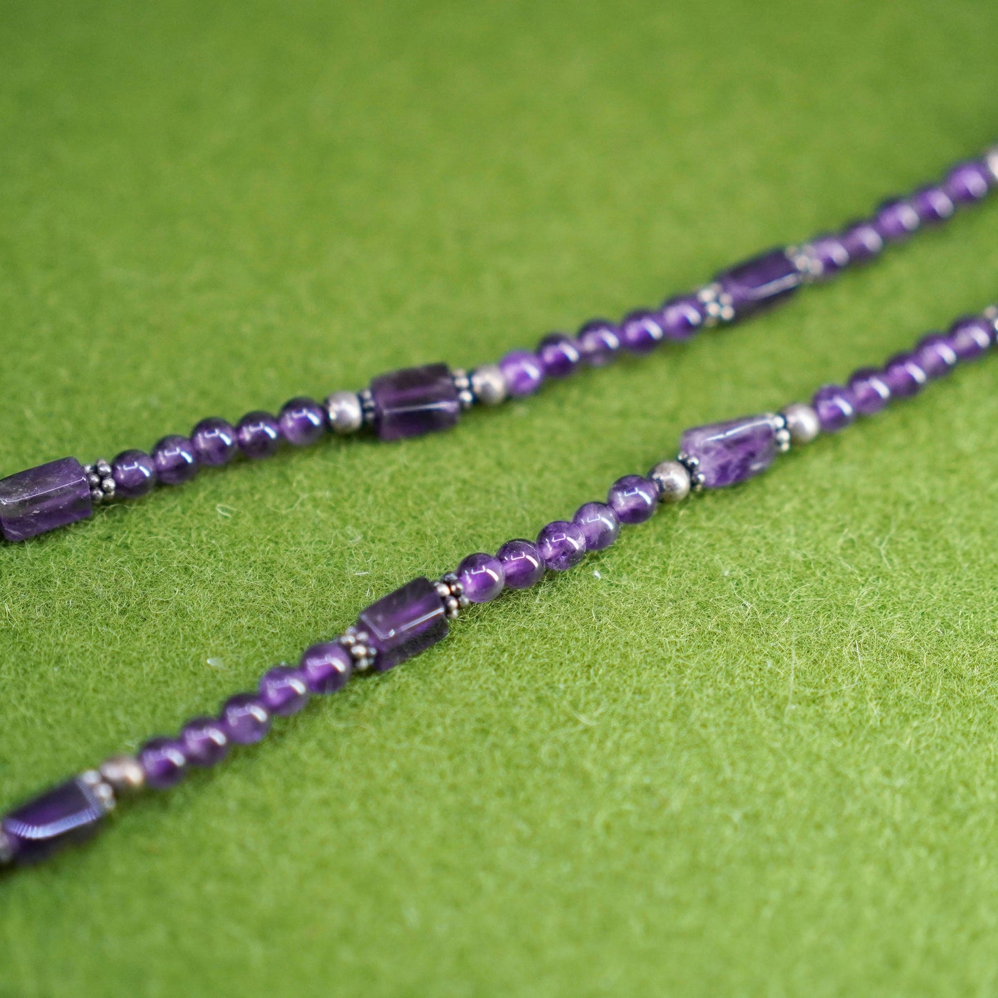 16”+2”, Vintage sterling silver handmade necklace, amethyst beads