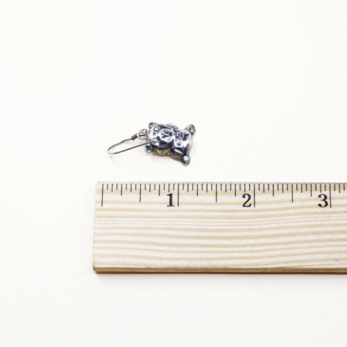 vtg Handmade Hammered Sterling 925 Silver Puffy Teddy Bear Earrings Dangles
