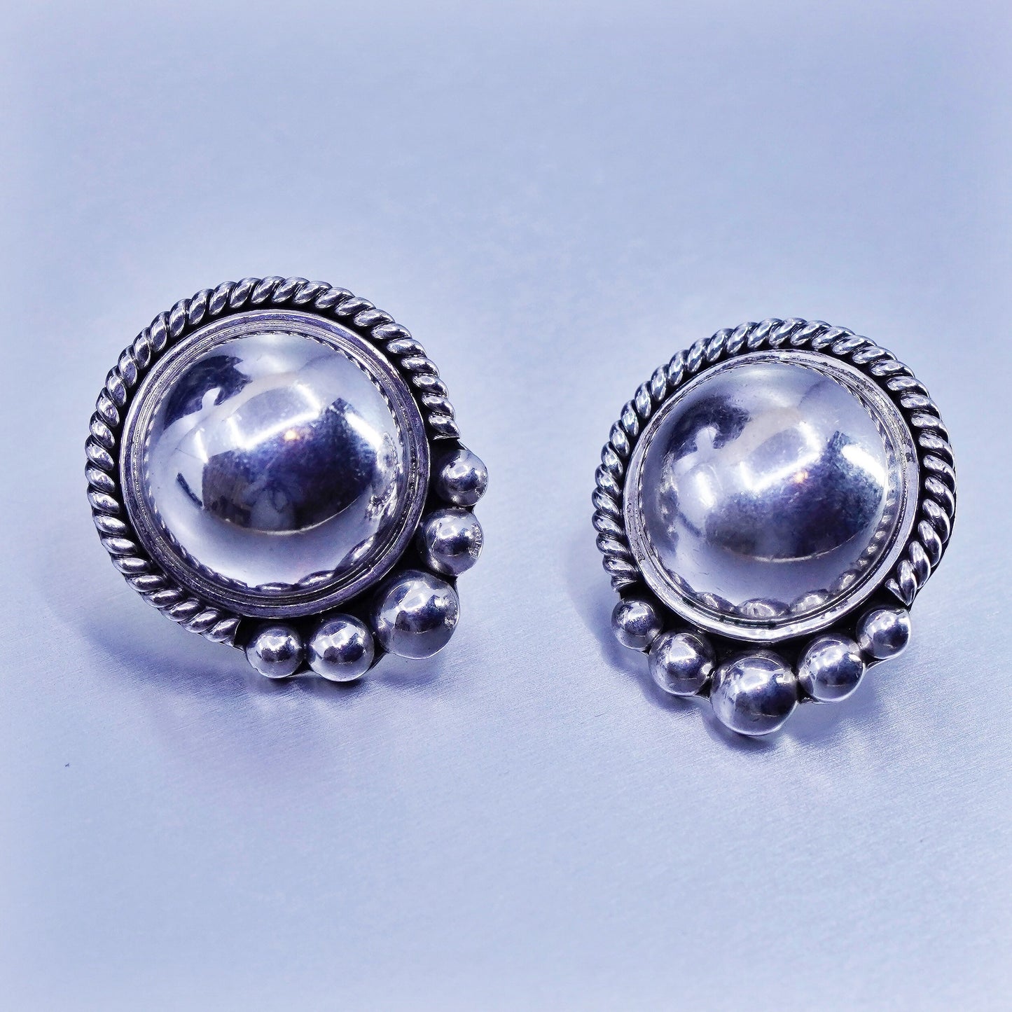 Vintage Sterling 925 silver handmade earrings, studs with cable round