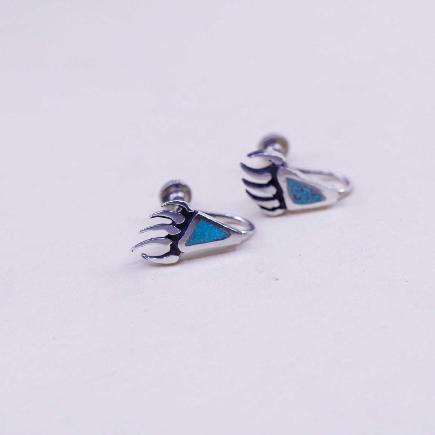 Native American navajo Sterling 925 silver screw back bear paw earrings