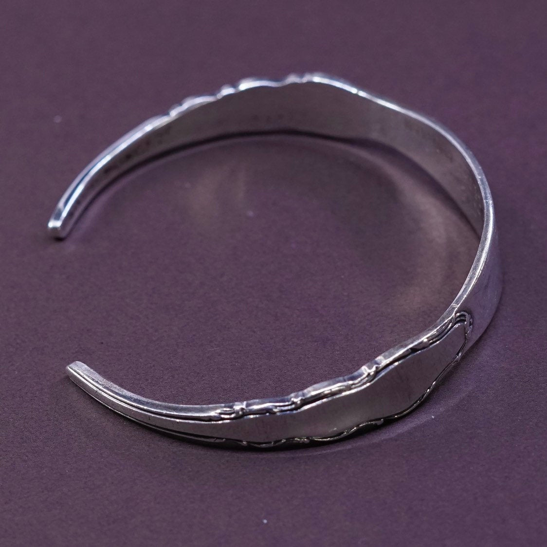 7”, Reed Sterling silver spoon bracelet, 925 cuff engraved love Geoff and Jan