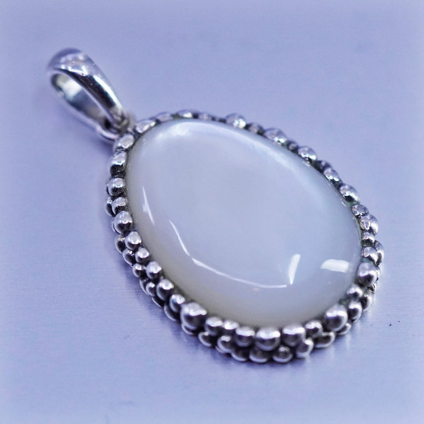 Vintage sterling 925 silver handmade pendant with teardrop white moonstone