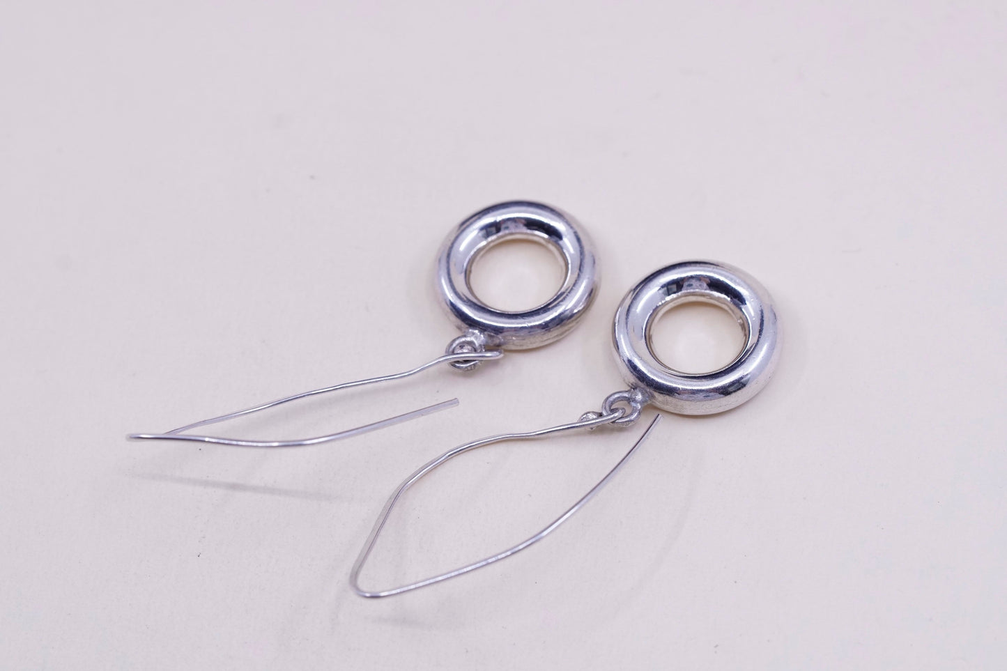 Vintage sterling silver handmade earrings, 925 circles dangle