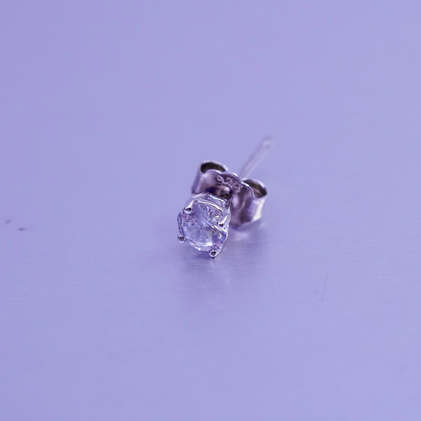 3mm, Vintage Sterling 925 silver earrings, studs with cz inlay