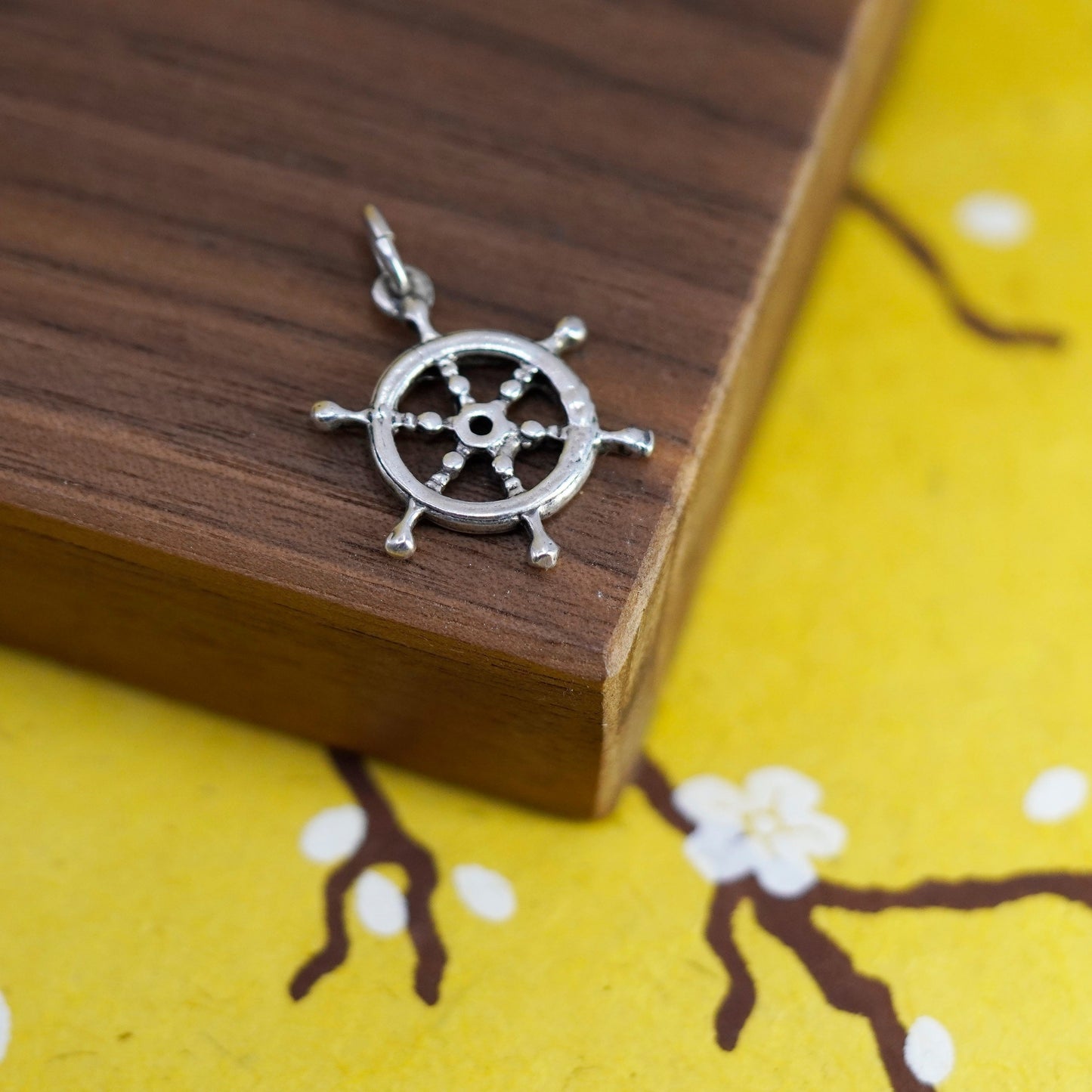 Vintage sterling silver handmade pendant, 925 silver rudder wheel charm