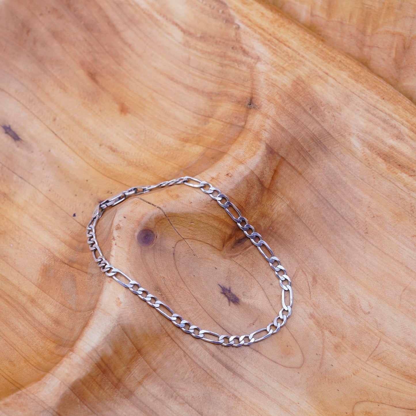 7”, 4mm, vintage milor Sterling silver bracelet, 925 figaro link chain