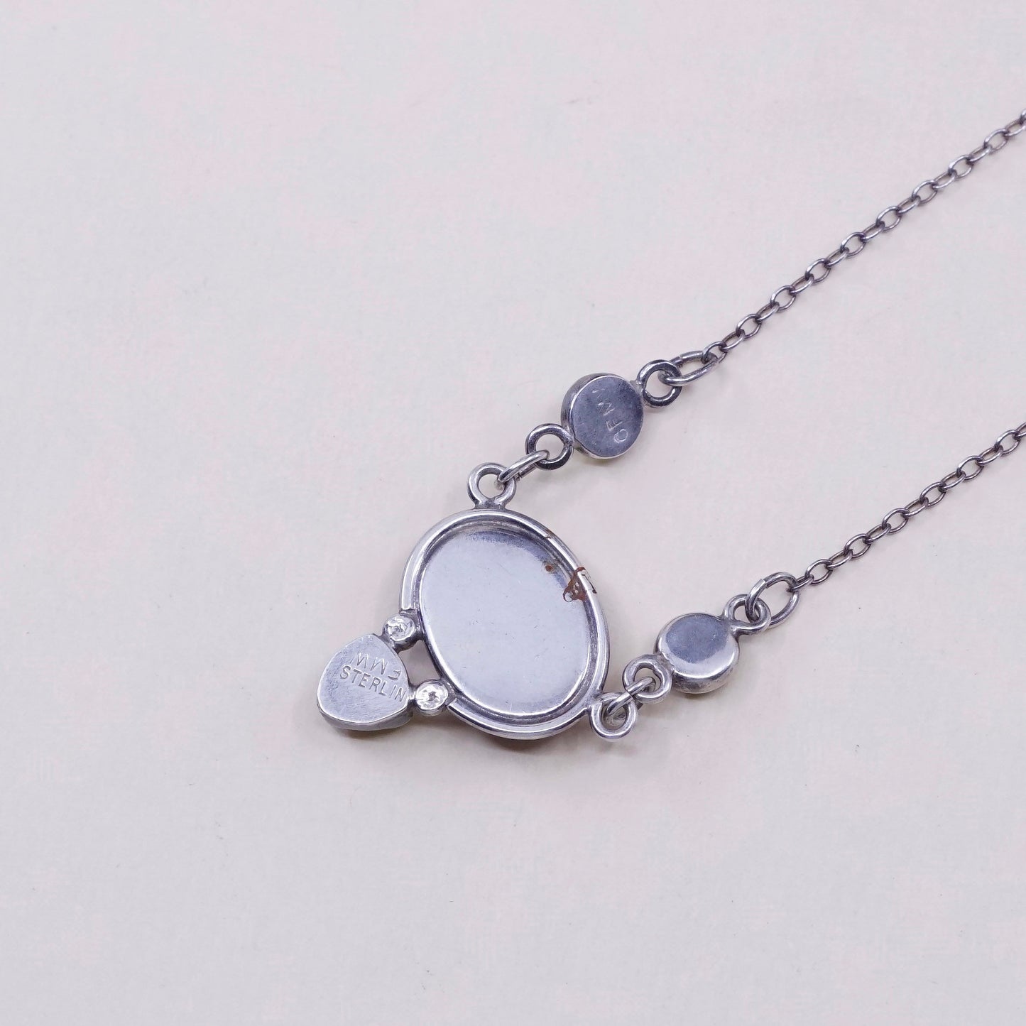 18”, FMW Sterling silver necklace, 925 circle chain with Roman glass pendant