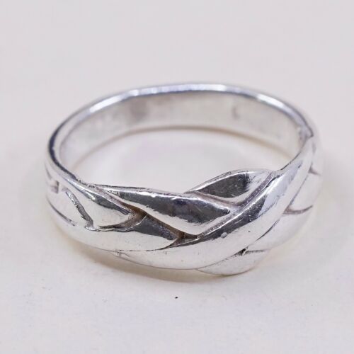 Sz 6.75, Vtg Sterling Silver Handmade Ring 925 Band Entwined Wavy, Stamped 925