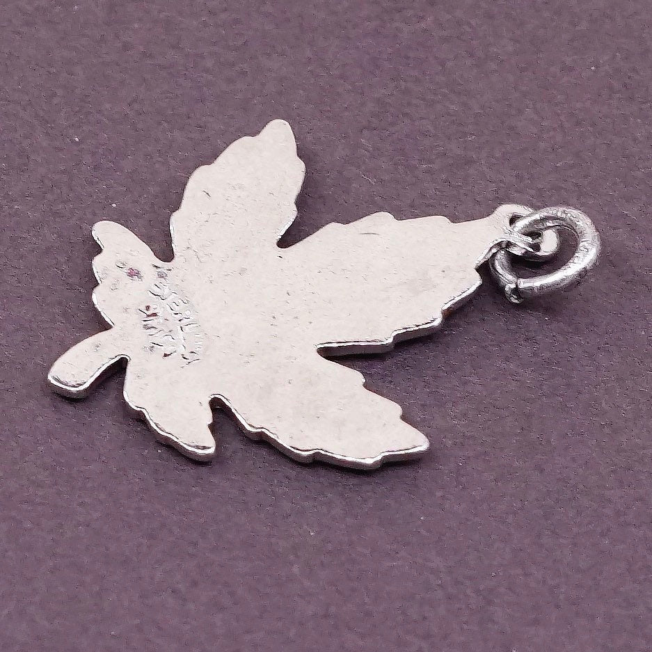 vtg Sterling silver handmade charm, 925 silver colorful enamel leaf pendant