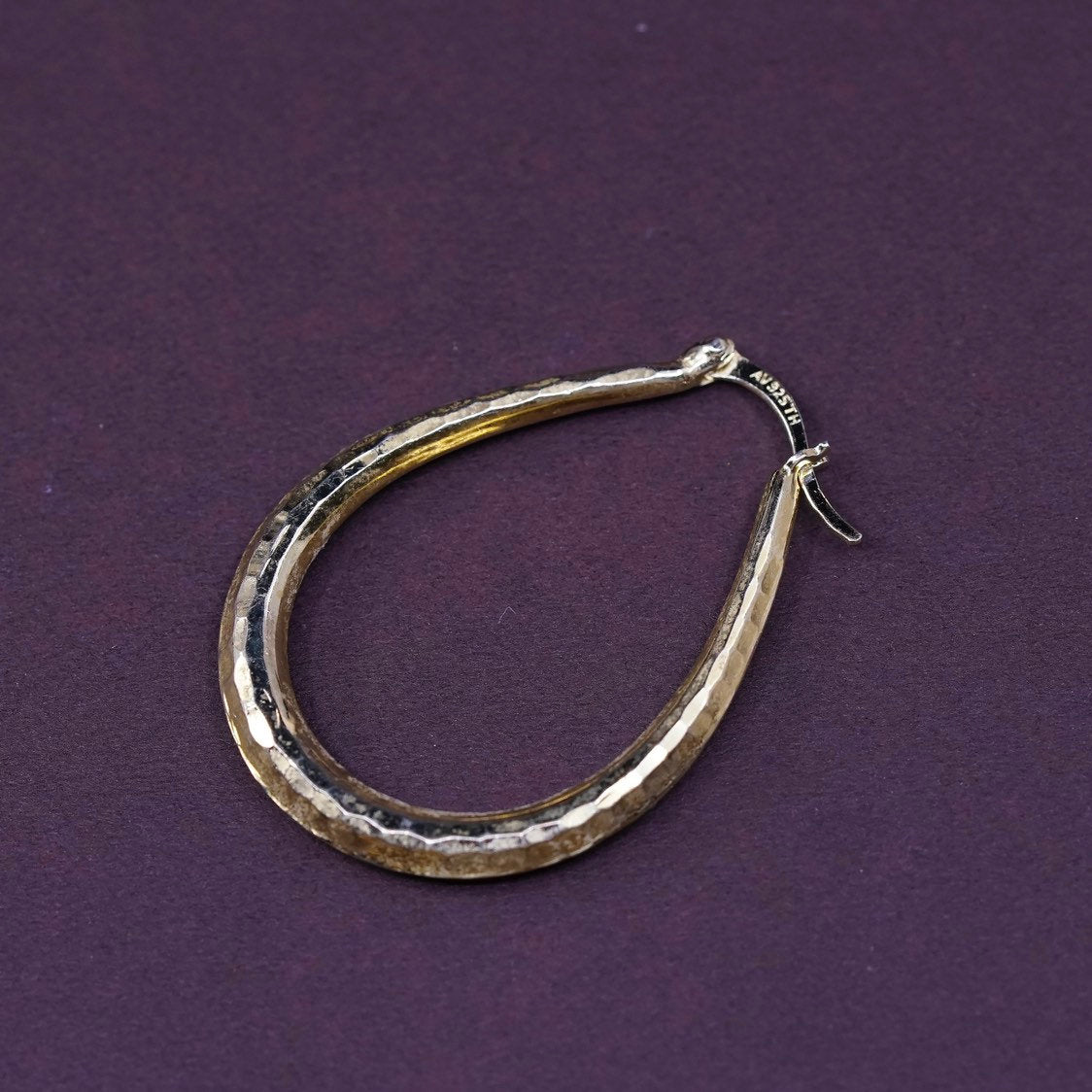 1.5", vtg vermeil gold over Sterling silver hoops, 925 textured earrings