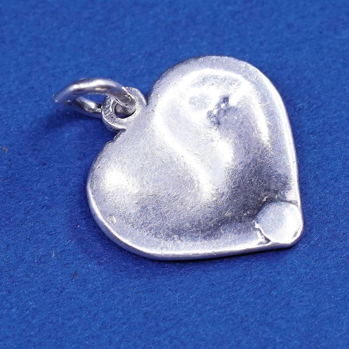 vtg sterling silver handmade pendant, 925 textured heart tag charm, stamped 925