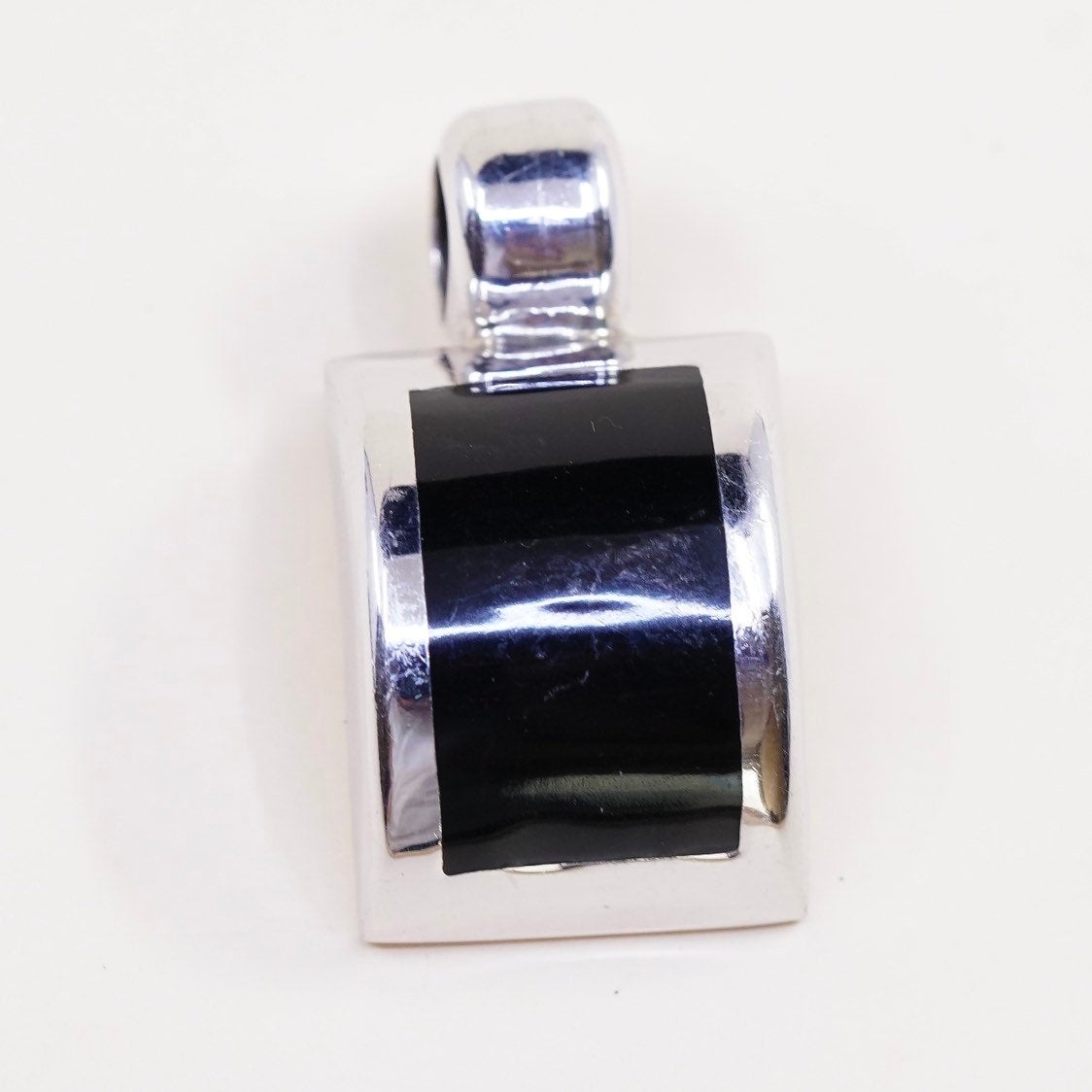 VTG ATI handmade sterling silver pendant, Mexico 925 w/ square black onyx