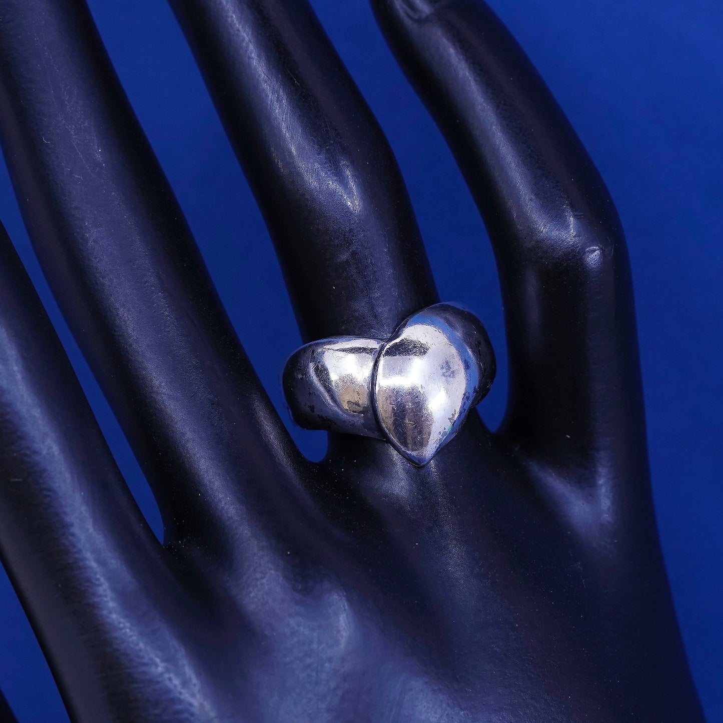 sz 7, vtg Sterling silver handmade ribbed ring, 925 statement ring