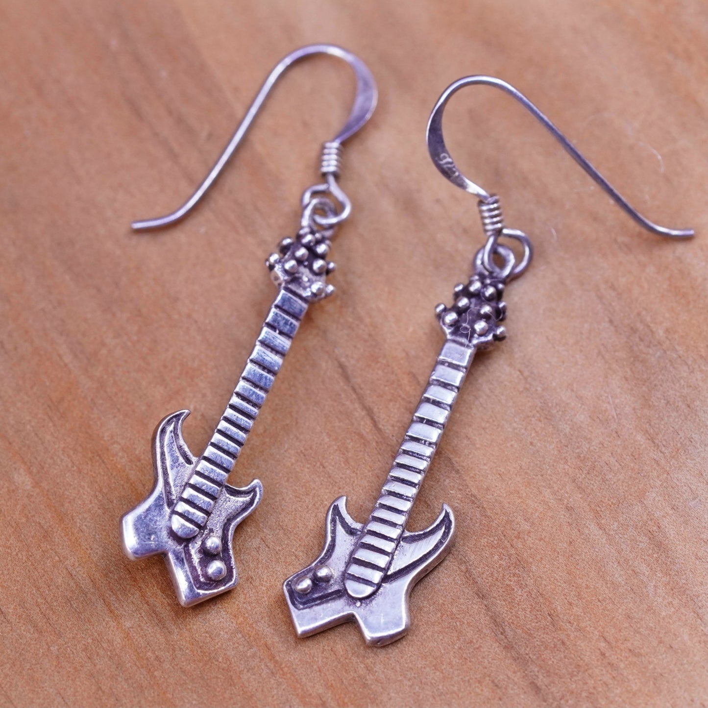 Vintage Sterling silver handmade earrings, 925 Electric guitar