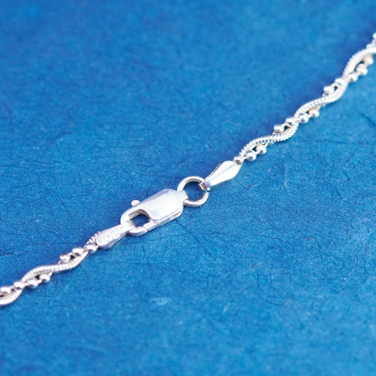 21”, vintage Sterling silver handmade necklace, 925 twisted snake bead chains