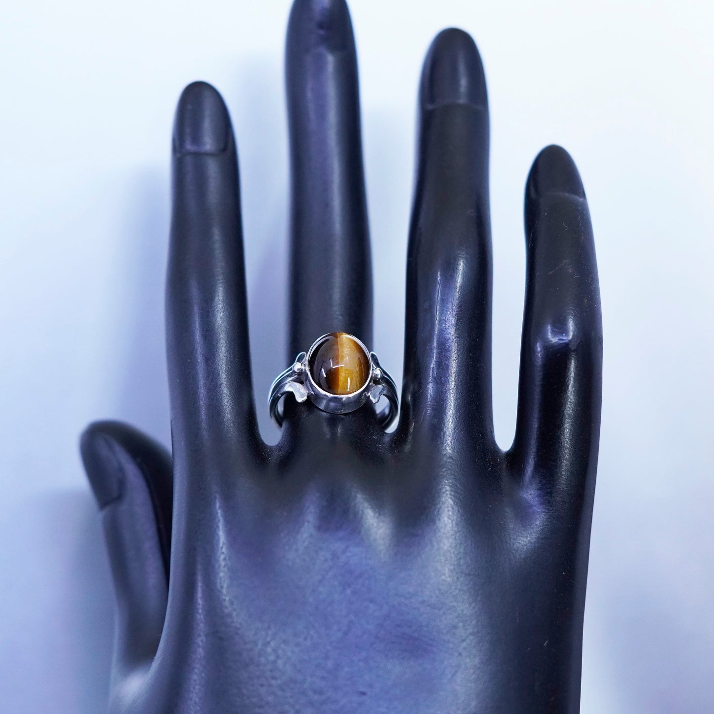 Size 5, vintage Sterling 925 silver handmade ring with golden tiger eye