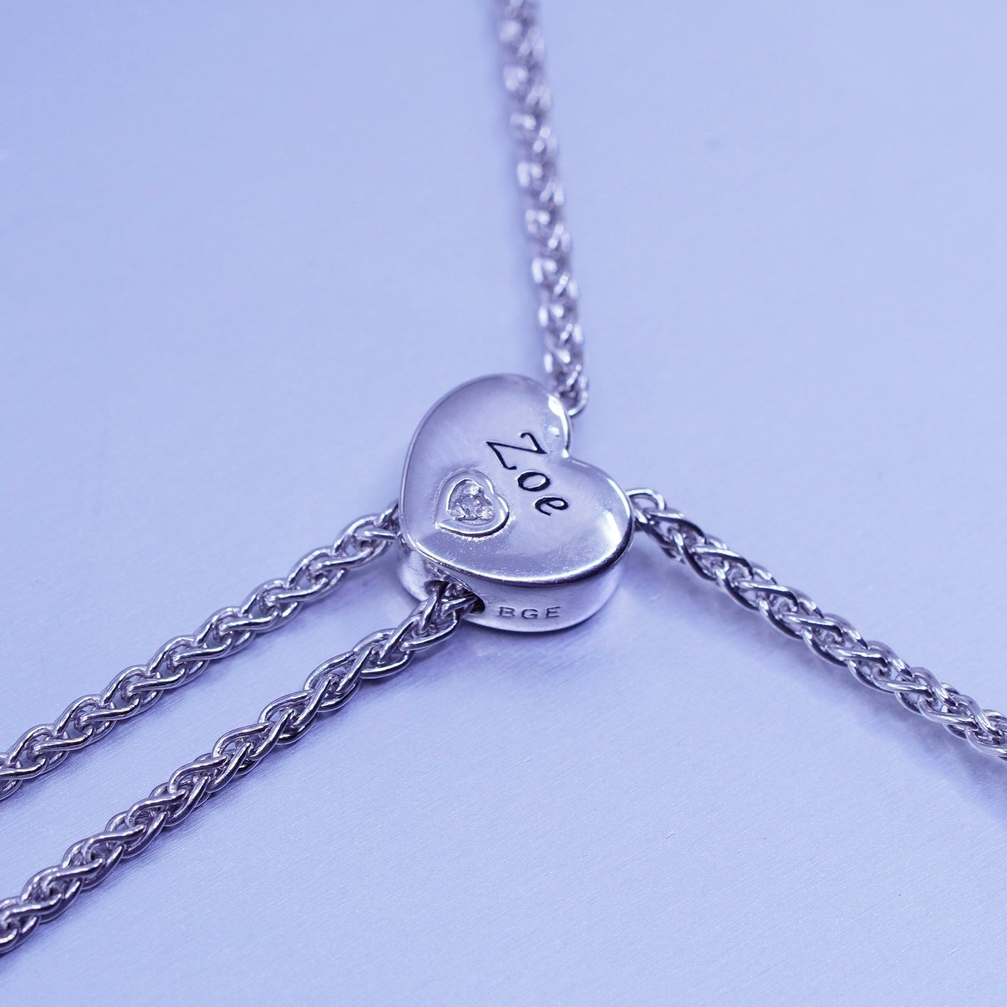 Size adjustable, Sterling 925 silver bracelet pearl heart charm “I love you Zoe
