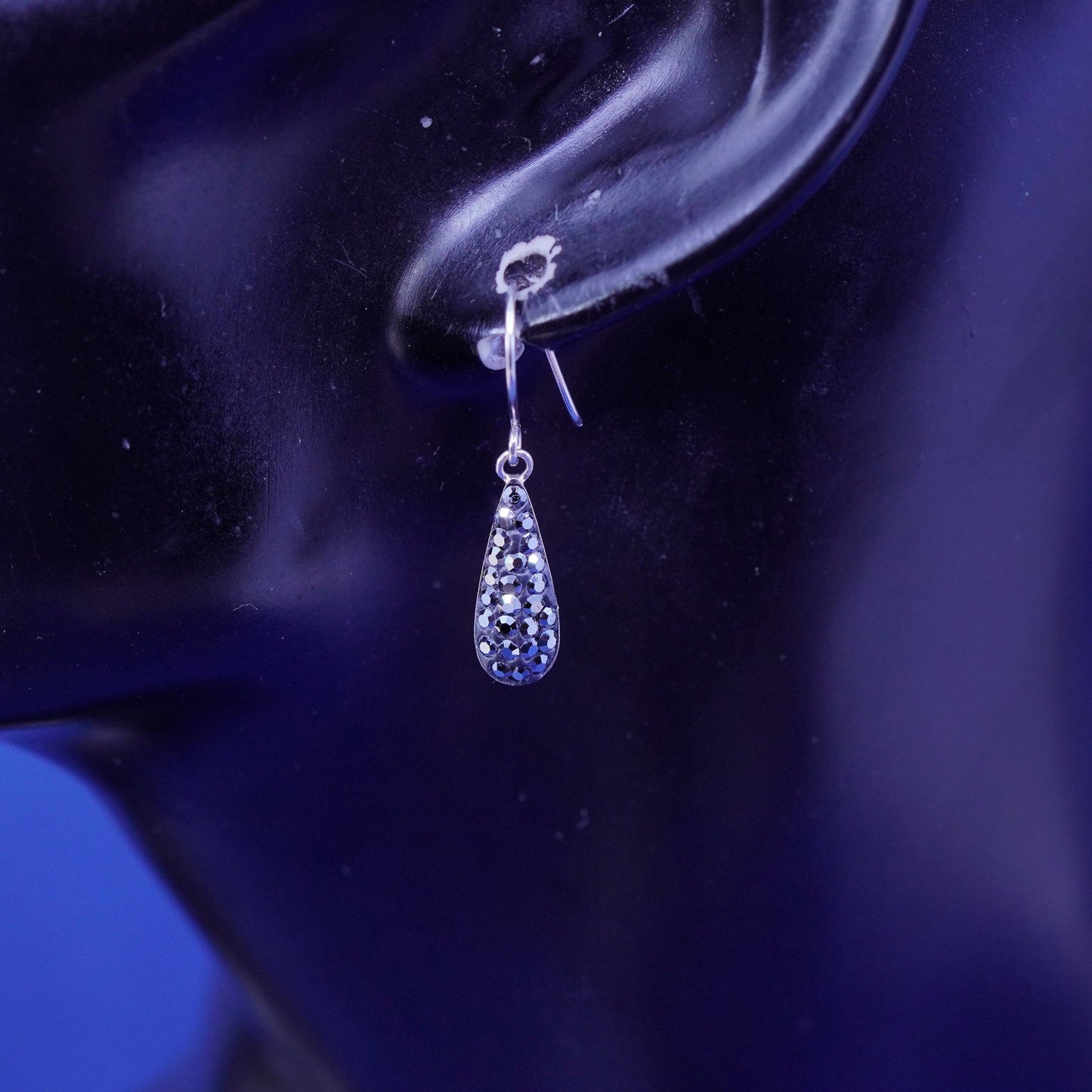 Vintage sterling 925 silver handmade teardrop earrings with cluster Cz