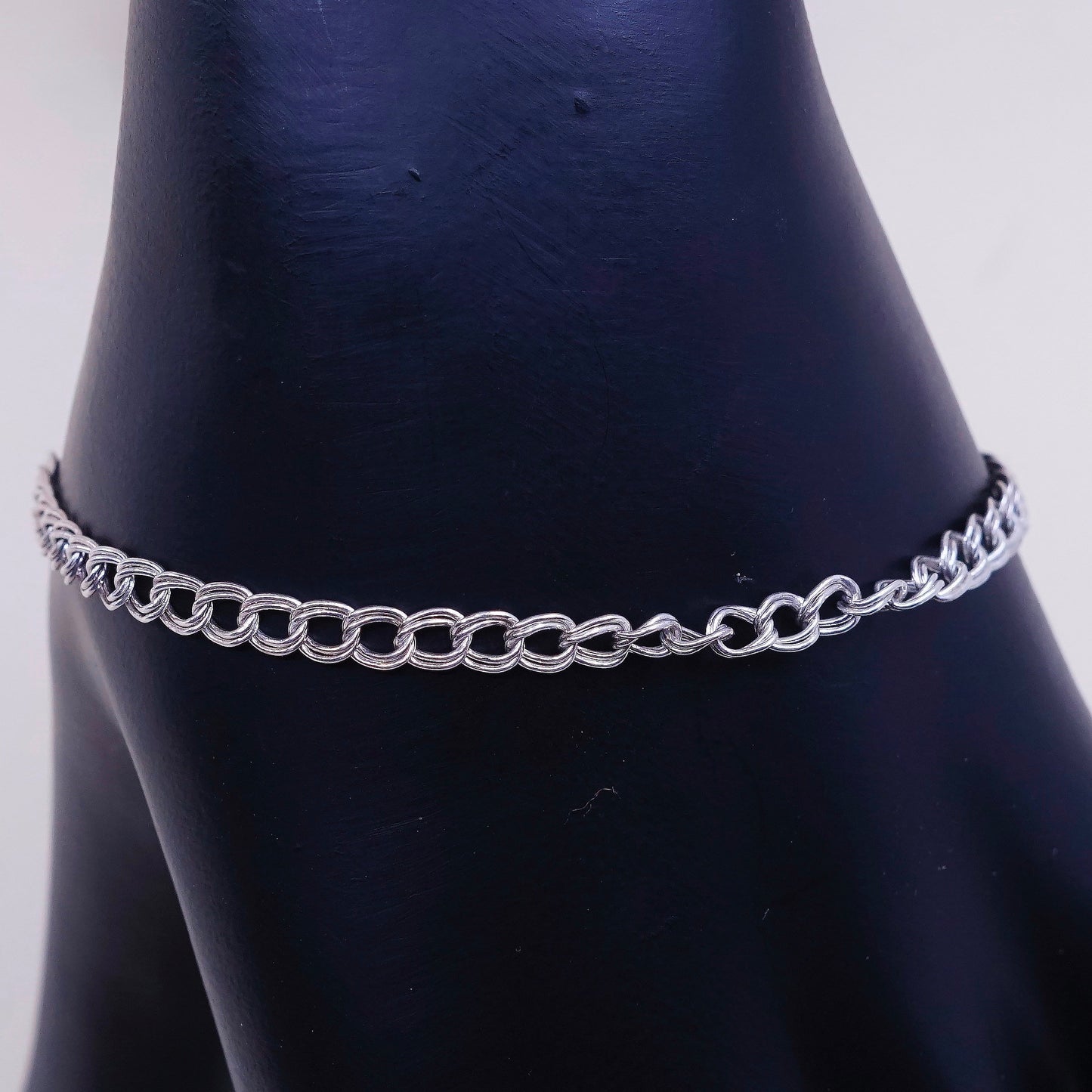 7”, vtg sterling silver double curb chain, solid 925 silver bracelet