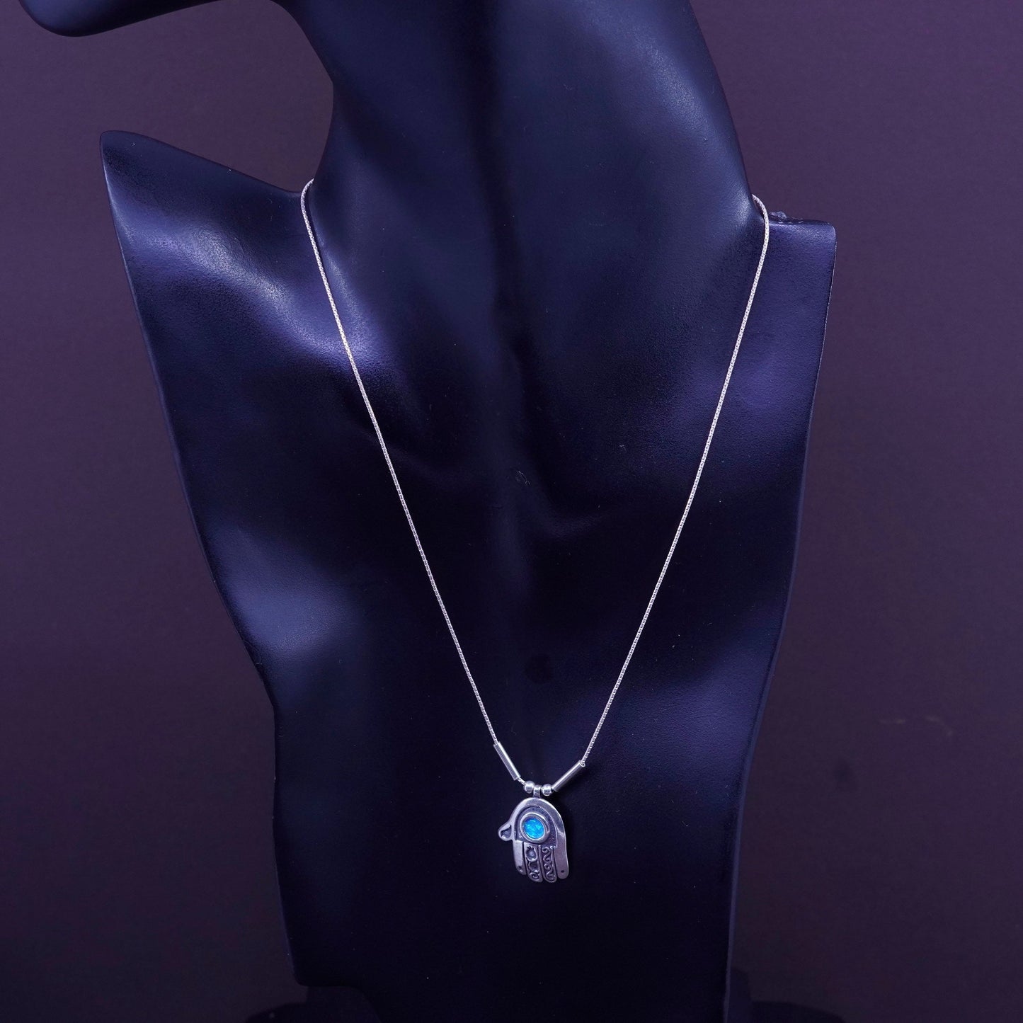16”, Shablool Didae Sterling 925 silver necklace, snake chain w/ hand opal