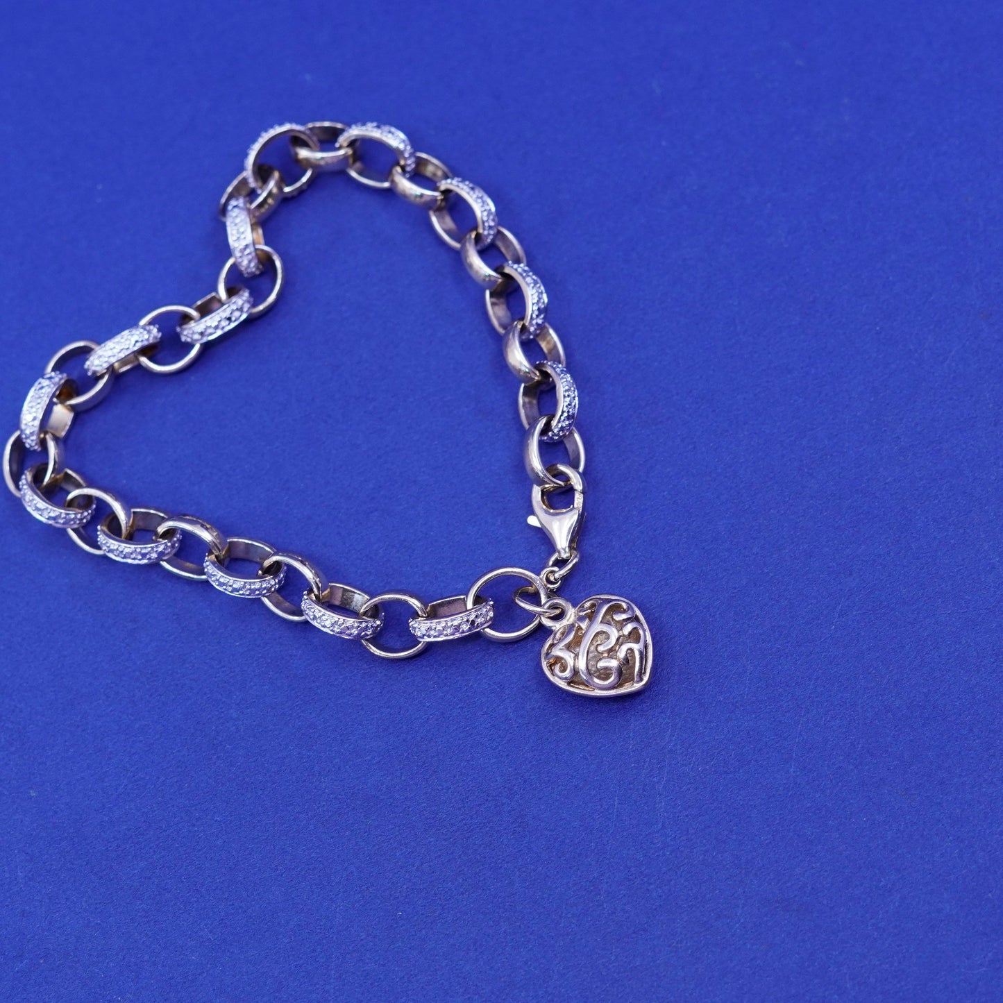 7”, vermeil gold filled sterling silver tennis bracelet, 925 chain heart charm