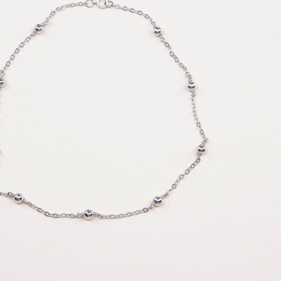 13", Sterling silver necklace, Italy 925 flatten circle chain w/ beads pendants