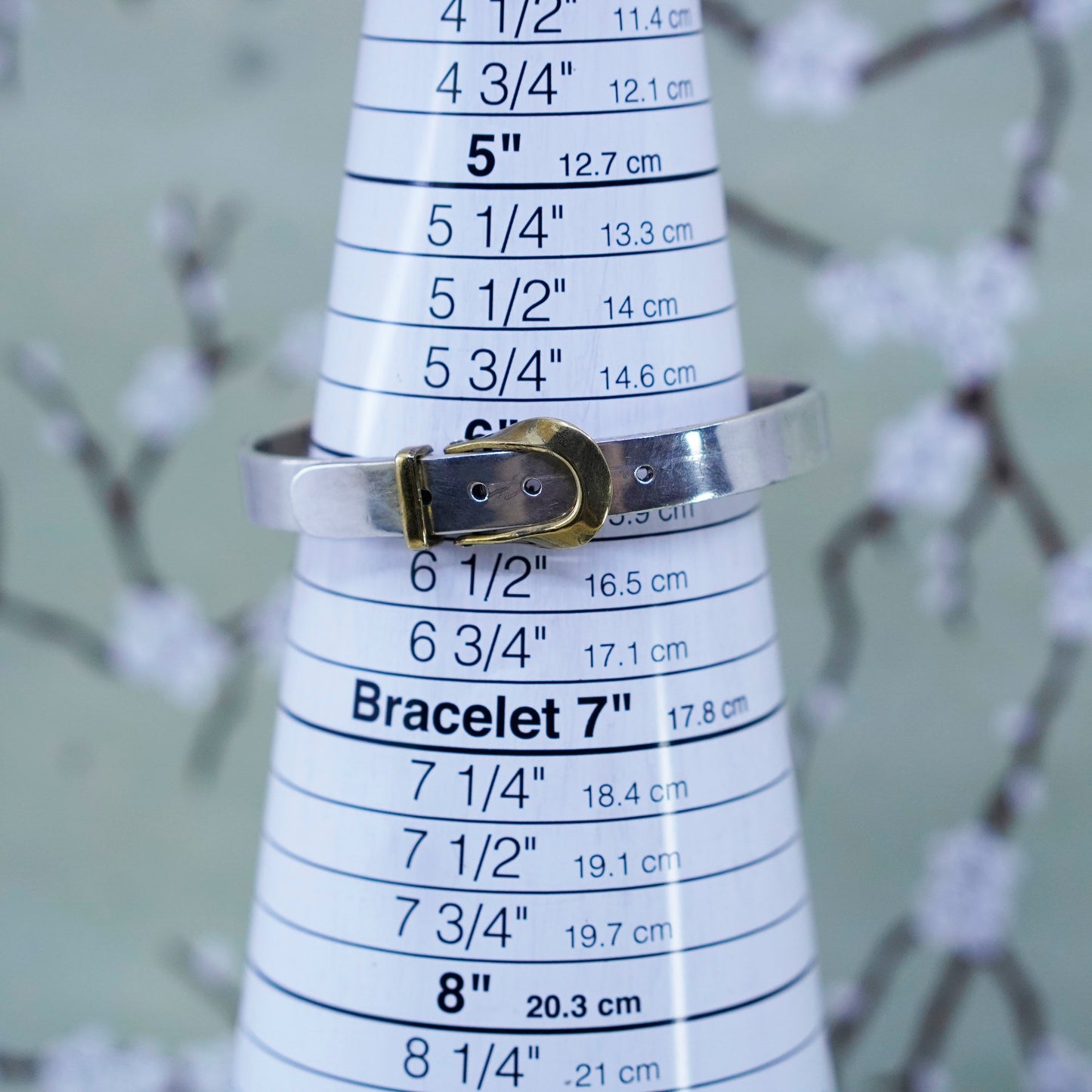 6+1”, two tone sterling silver handmade bracelet, 925 belt bangle with brass