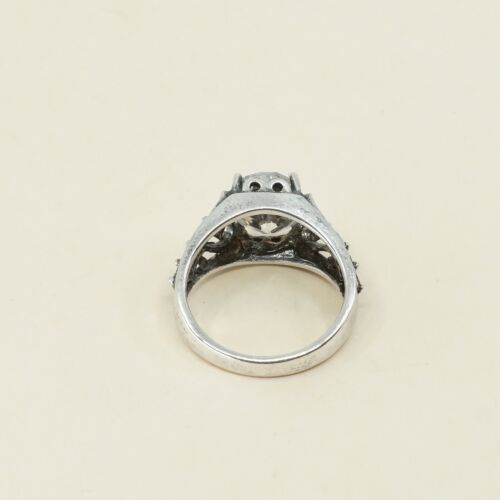 Sz 6.5, Vtg Sterling Silver Handmade Ring, 925 Silver Ring W/ CZ N Heart Detayks
