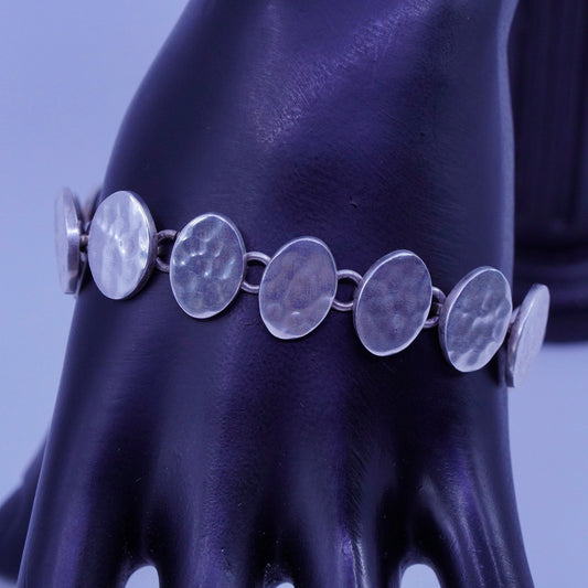 7.5”, vintage Sterling 925 silver handmade bracelet, hammered oval link chain