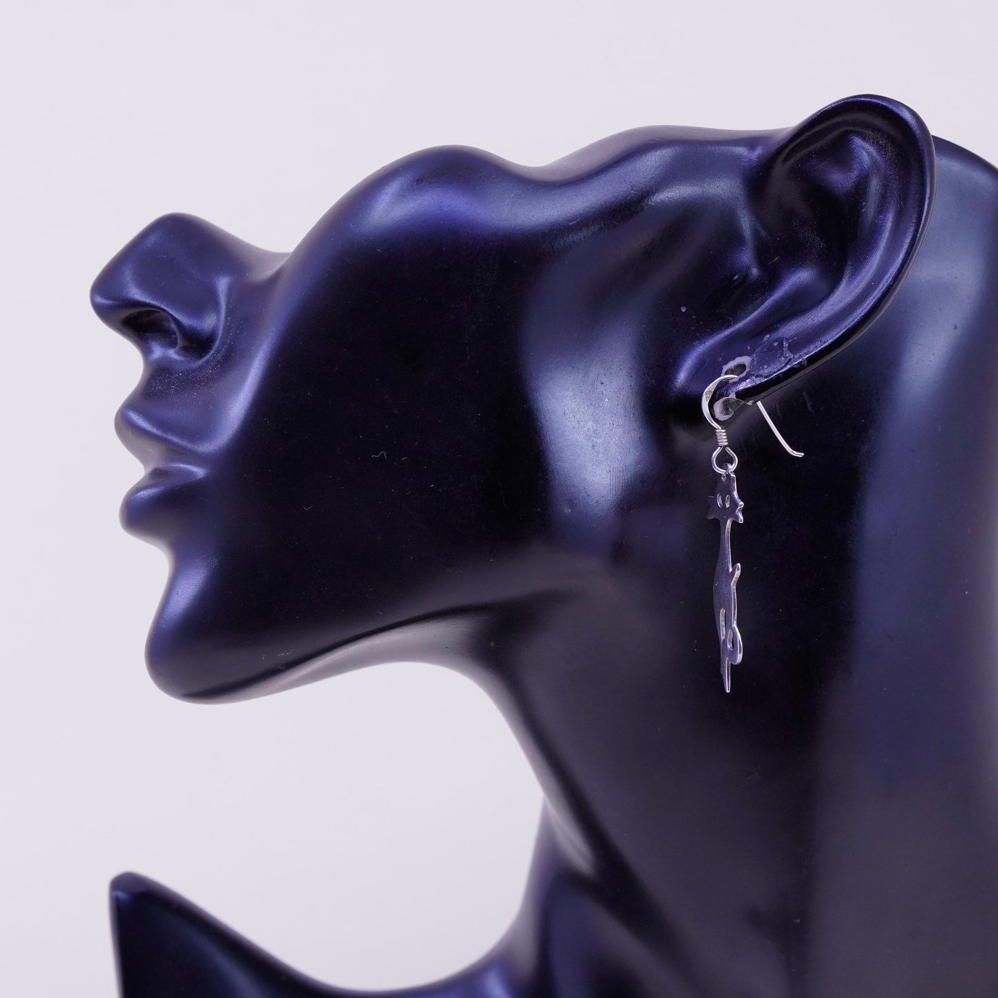 Vintage Sterling silver handmade earrings, Mexico 925 cat dangles