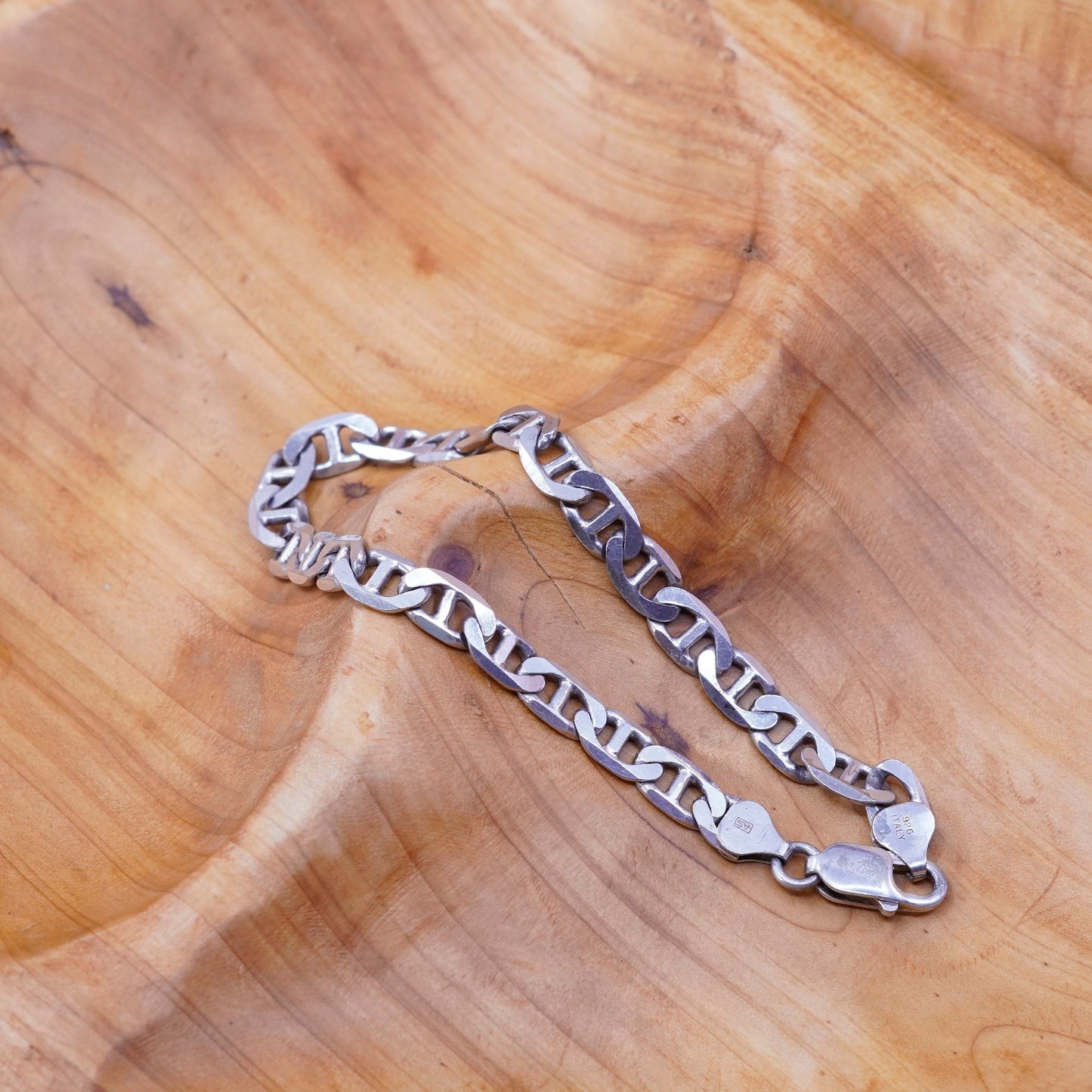 8.75”, 7mm, Vintage sterling silver link bracelet, 925 anchor chain bracelet